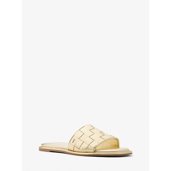 Michael Kors Women's Hayworth Woven Slide Flat Sa Pale, Gold Size 8M - Picture 1 of 4